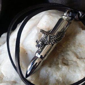 SALE/ Designer Bullet Pendant Leather Man Necklace